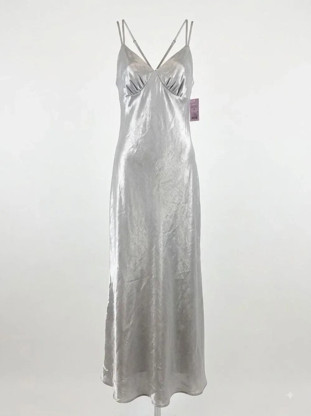 Wild Fable Silver Iridescent Satin Maxi Dress Size M NWT Y2K Prom Evening
